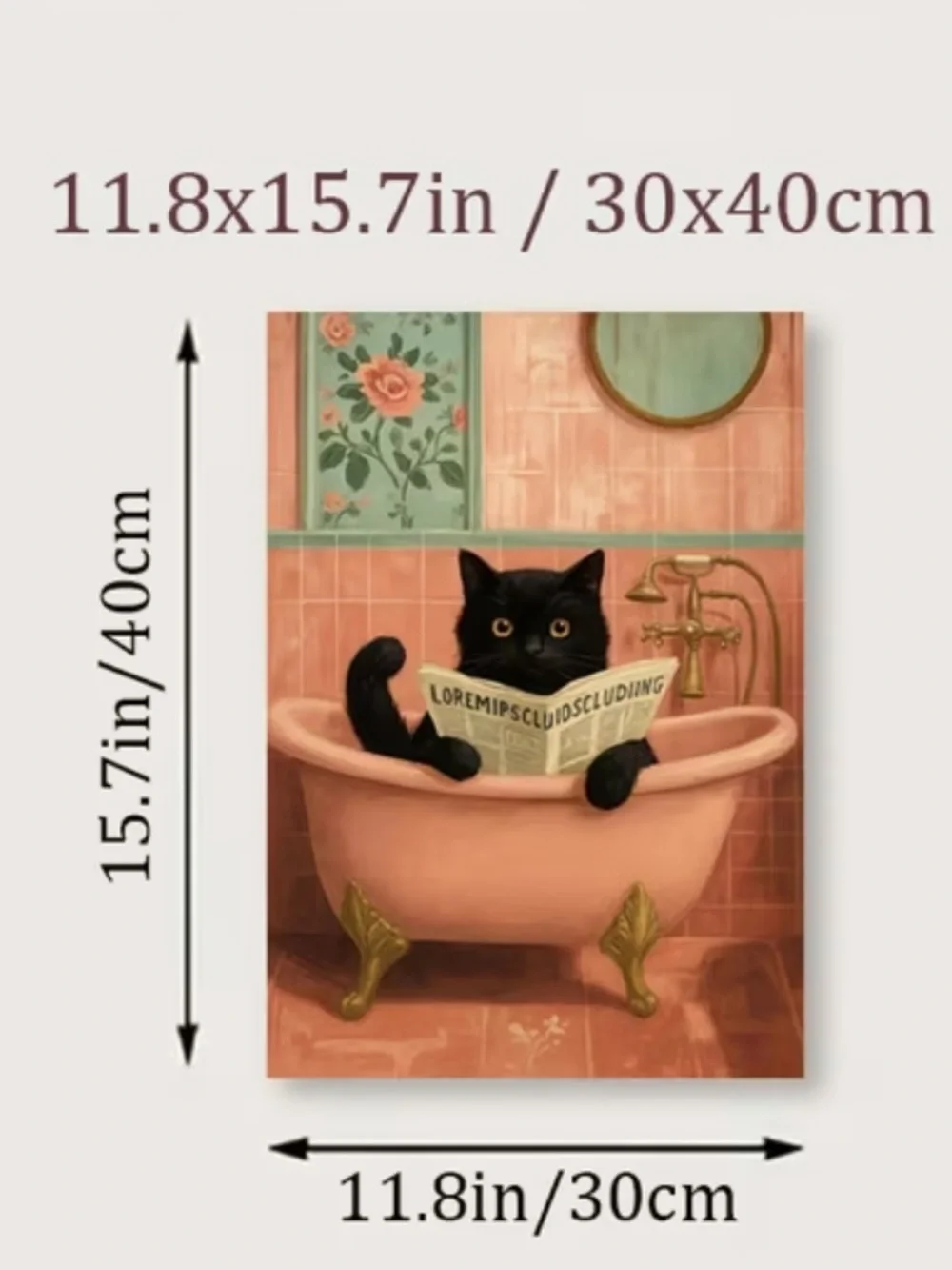 Black cat in bathtub canvas print - pink